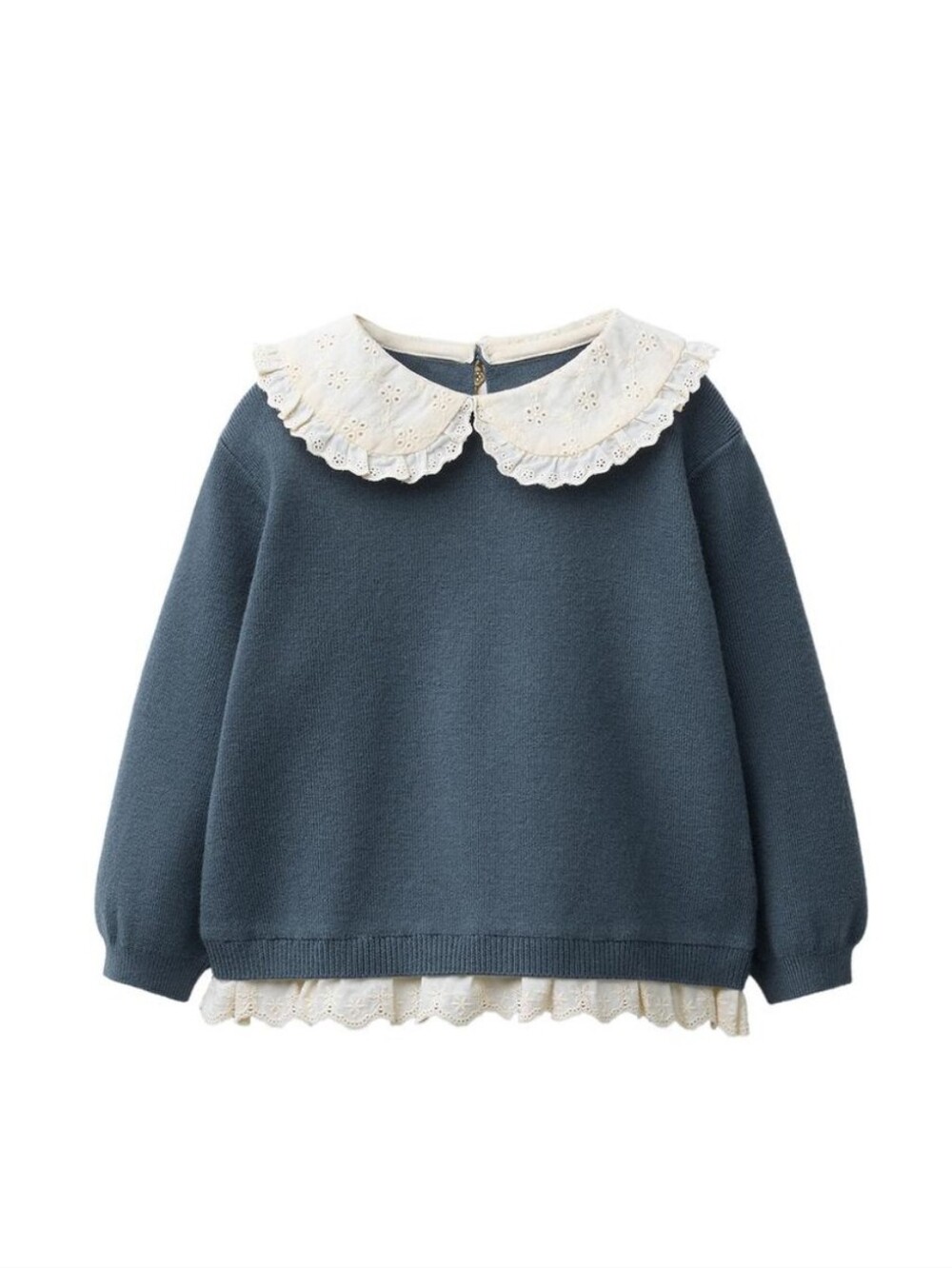 Zara Kids NWT Petrol Blue Embroidered Lace Knit Peter Pan Collar Sweater 6Y Girl